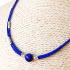Collar nepalí extrafino de dos líneas - Colgante de ónix azul y lapislázuli