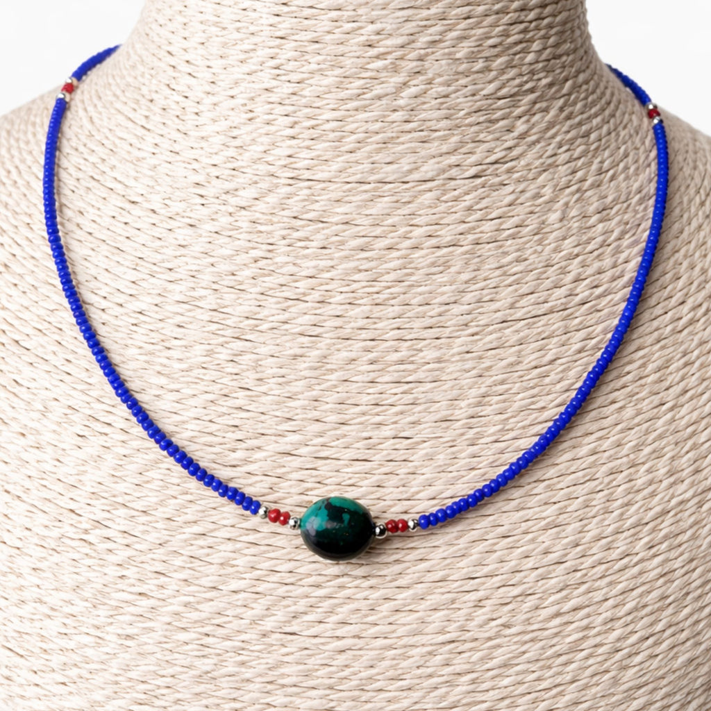 Colgante fino de lapislázuli y turquesa de Nepal - collar (42 cm)