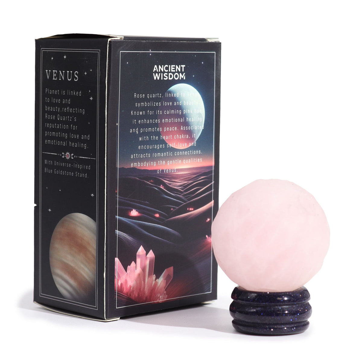 1x Planeta de Cuarzo Rosa con Soporte Solar (VÉNUS) - 40mm