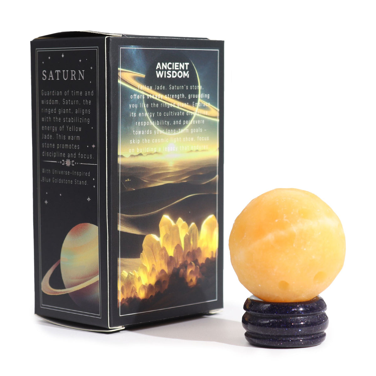 1x Planeta de Jade Amarillo con Soporte Solar (SATURNO) - 40mm