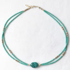 Collar nepalí extrafino de dos líneas - Colgante de turquesa y lapislázuli