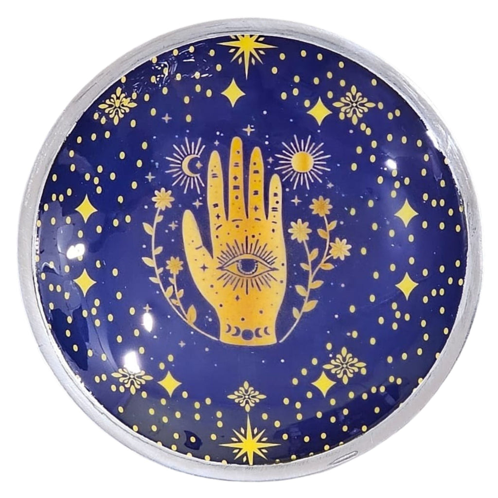 Plato de ofrendas esmaltado con tres patas - Hamsa azul medianoche