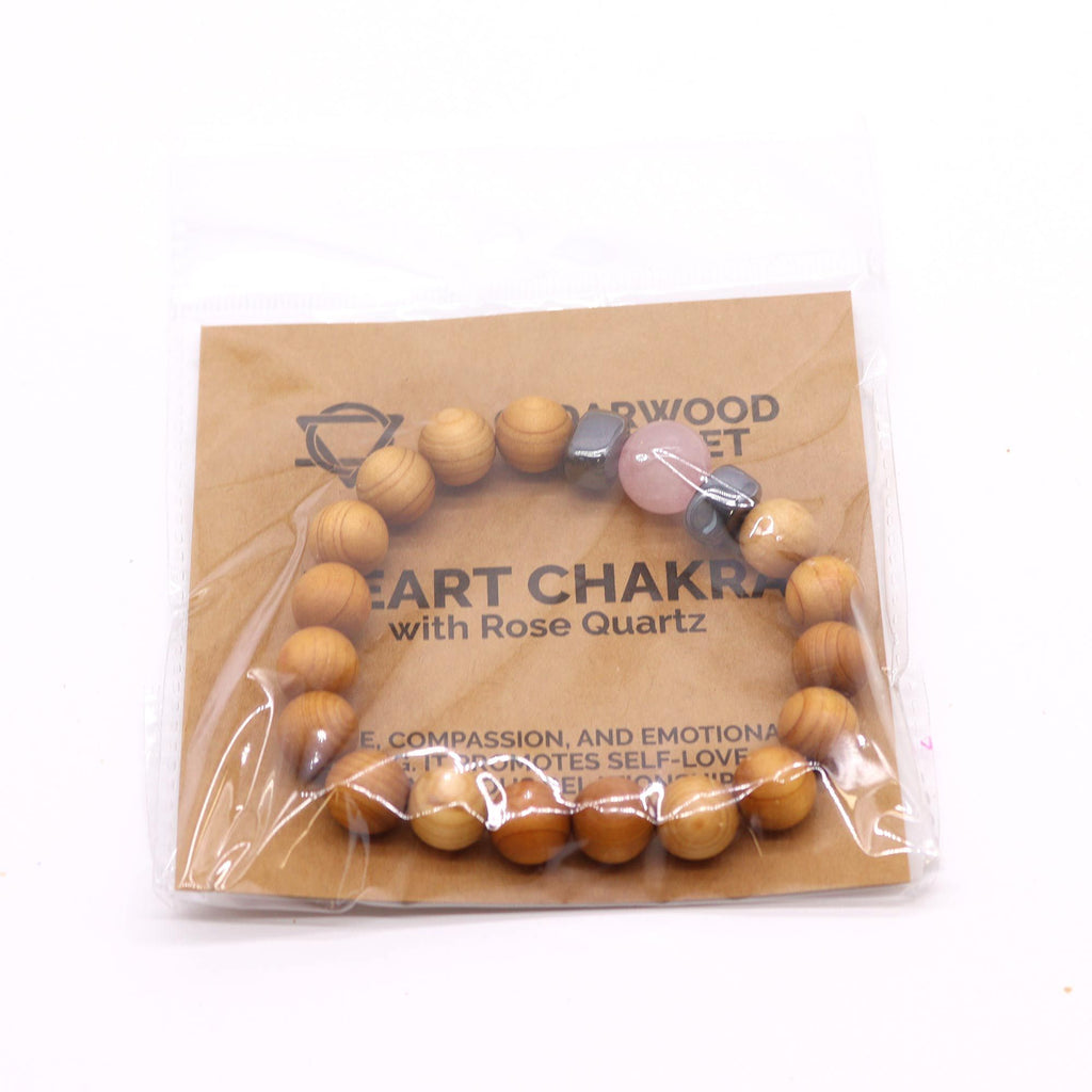 Pulsera de Cedro - Chakra del corazón - Cuarzo Rosa