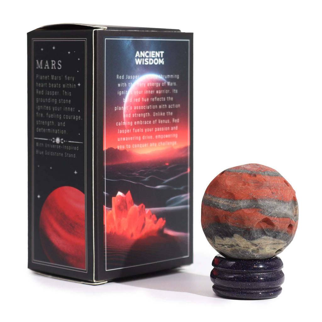 1x Planeta de Jaspe Rojo con Soporte Solar (MARTE) - 40mm