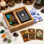 Caja de tarot de dos secciones con soporte para cartas