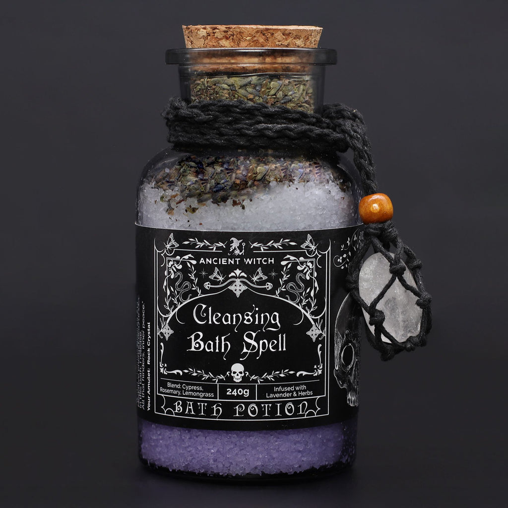 Antiguo hechizo de baño de bruja, poción y amuleto de cristal de roca - Purificación