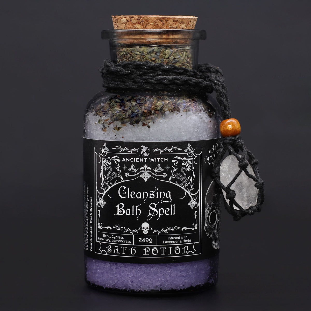 Antiguo hechizo de baño de bruja, poción y amuleto de cristal de roca - Purificación
