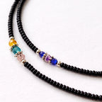 Collar fino nepalí de doble hilera con ónix negro y cuentas facetadas - (42 cm)