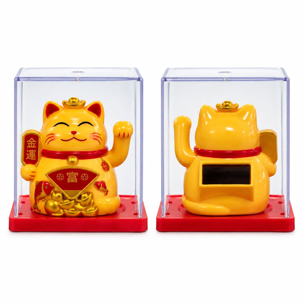 Mini Gato de la Suerte en Caja con Energía Solar - Amarillo