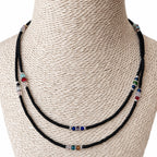 Collar fino nepalí de doble hilera con ónix negro y cuentas facetadas - (42 cm)