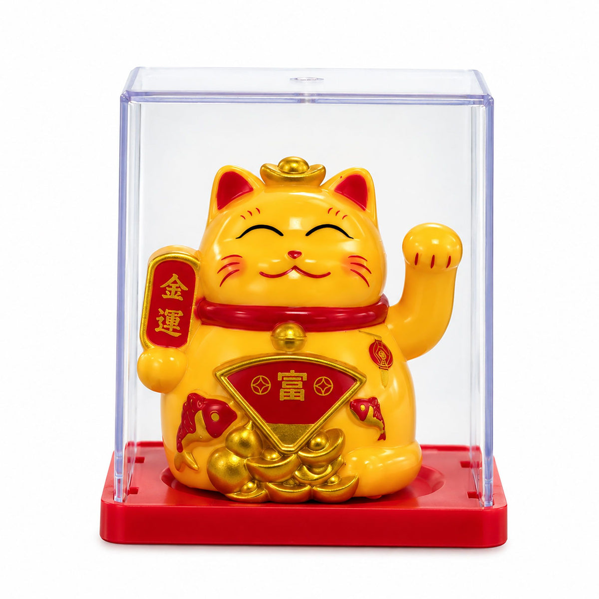 Mini Gato de la Suerte en Caja con Energía Solar - Amarillo